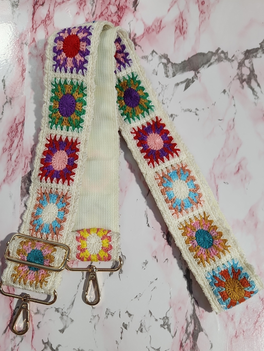 Multicolor Crochet Guitar/Bag Strap - Cream Base